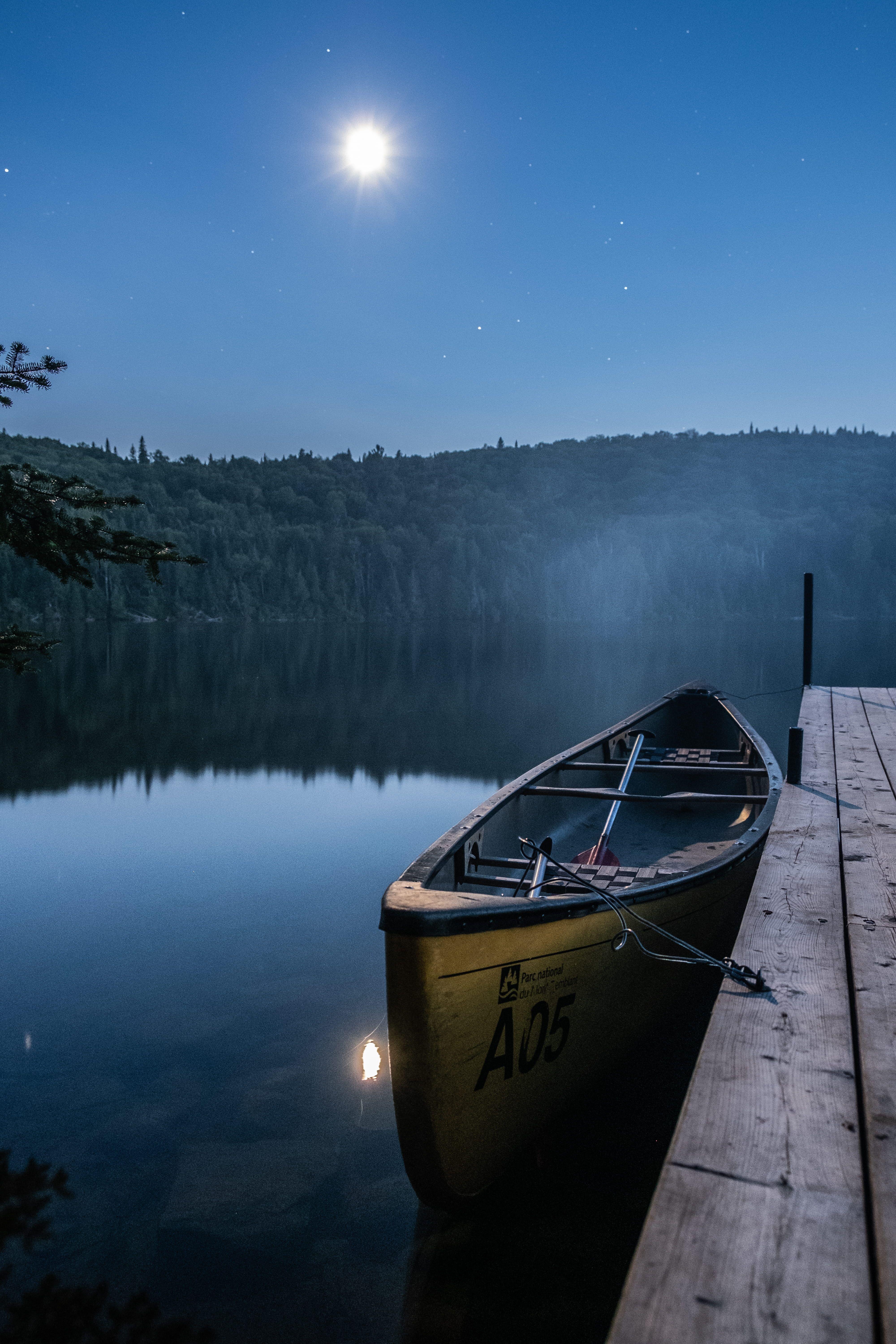 4000x6000 white and brown canoe parked at dock during daytime #canoe #transportation #rowboat #boat #vehicle #canada #do. Canoe picture, Boat, Outdoor adventure activities