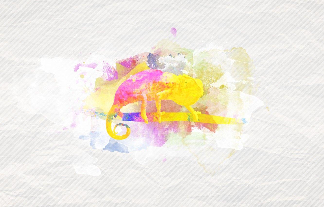 1332x850 Wallpaper chameleon, paint, minimalism, branch, divorce, texture, spot image for desktop, section стиль