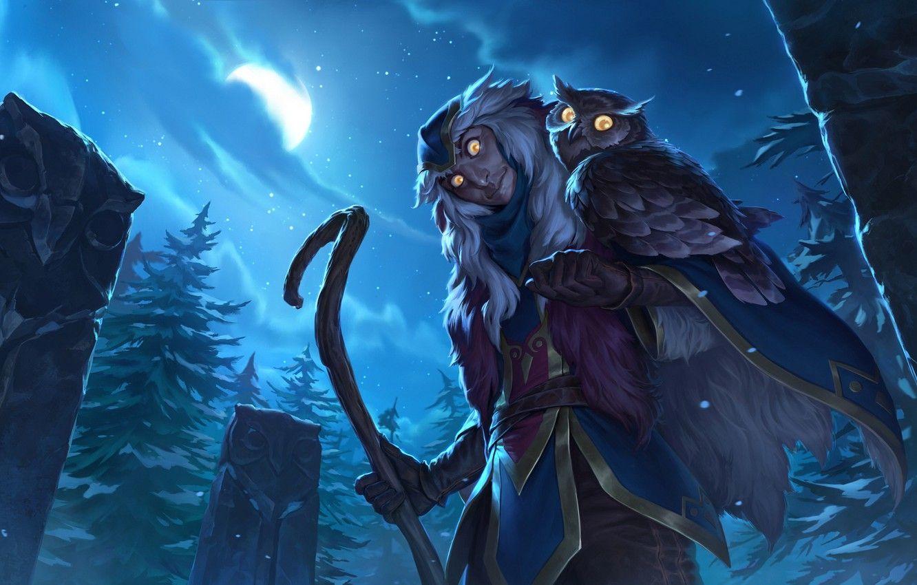 1332x850 Wallpaper night, the moon, Owl, Freljord, Shaman, Legends of Runeterra image for desktop, section игры