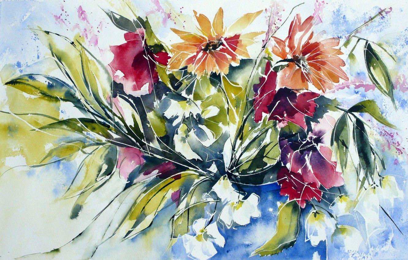 1332x850 Wallpaper flowers, watercolor, painting image for desktop, section живопись