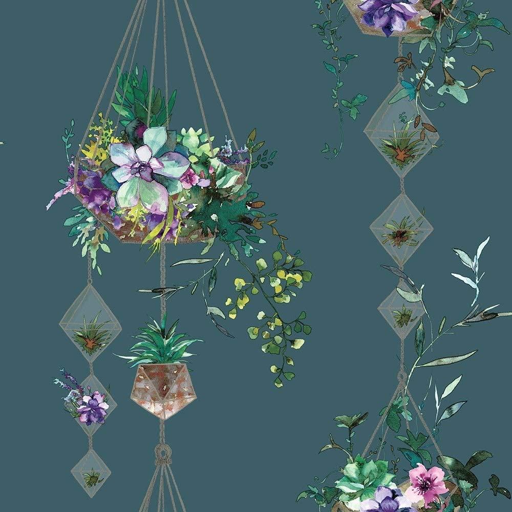 1000x1000 Holden Decor Glasshouse Terrarium Teal Wallpaper 90182 Baskets: Amazon.co.uk: DIY & Tools