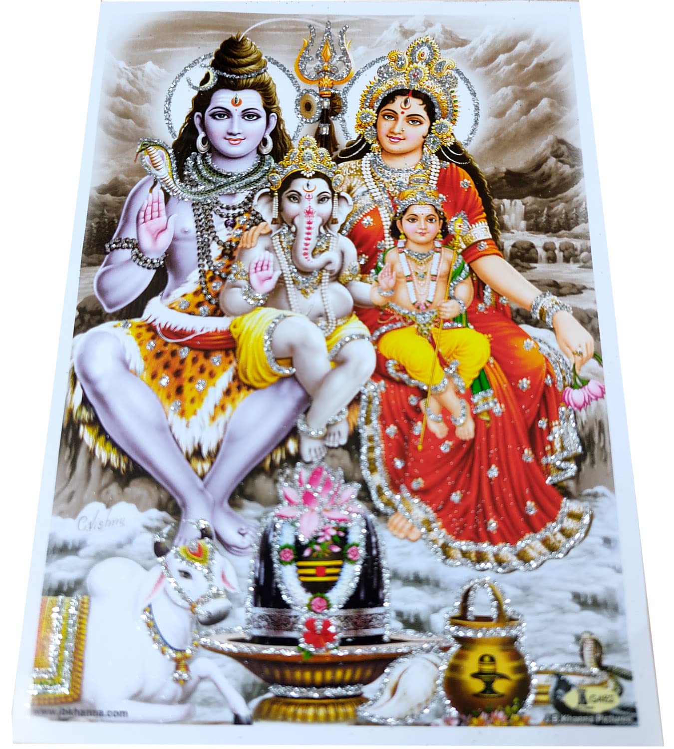 1350x1500 Crafts Of India Lord Shiva Family Poster Hindu God Picture With Glitter (Unframed : Size 5X7 Inches): Posters & Prints