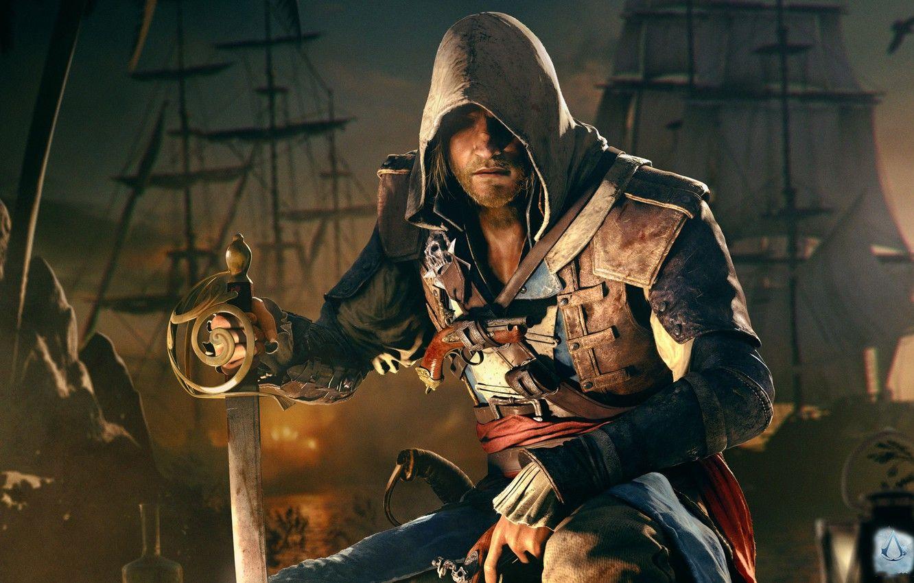 1332x850 Wallpaper pirate, assassin, Edward, Assassin's Creed IV: Black Flag, black flag image for desktop, section игры