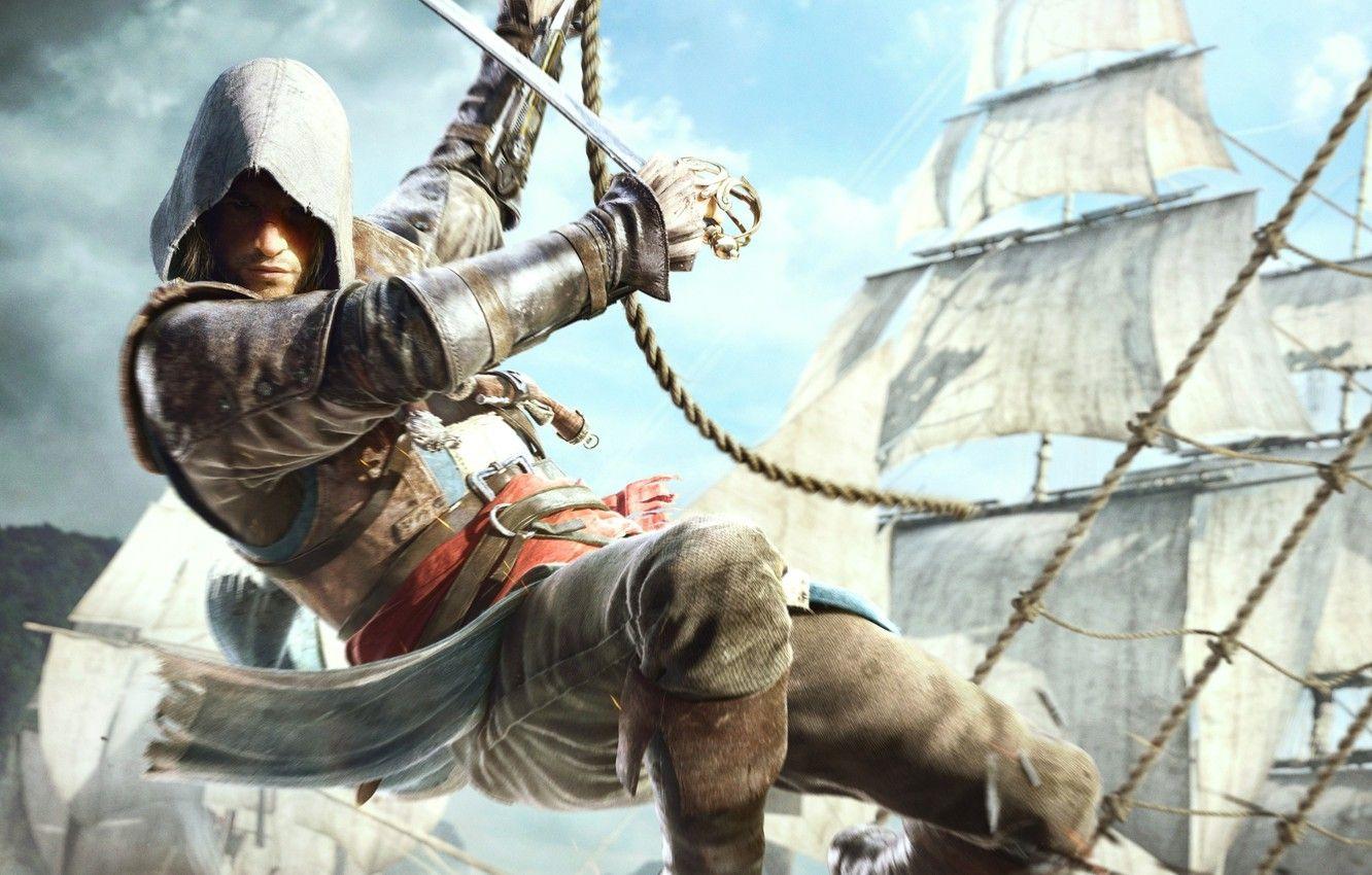 1332x850 Wallpaper ships, pirate, Edward Kenway, Assassin's Creed IV Black Flag image for desktop, section игры