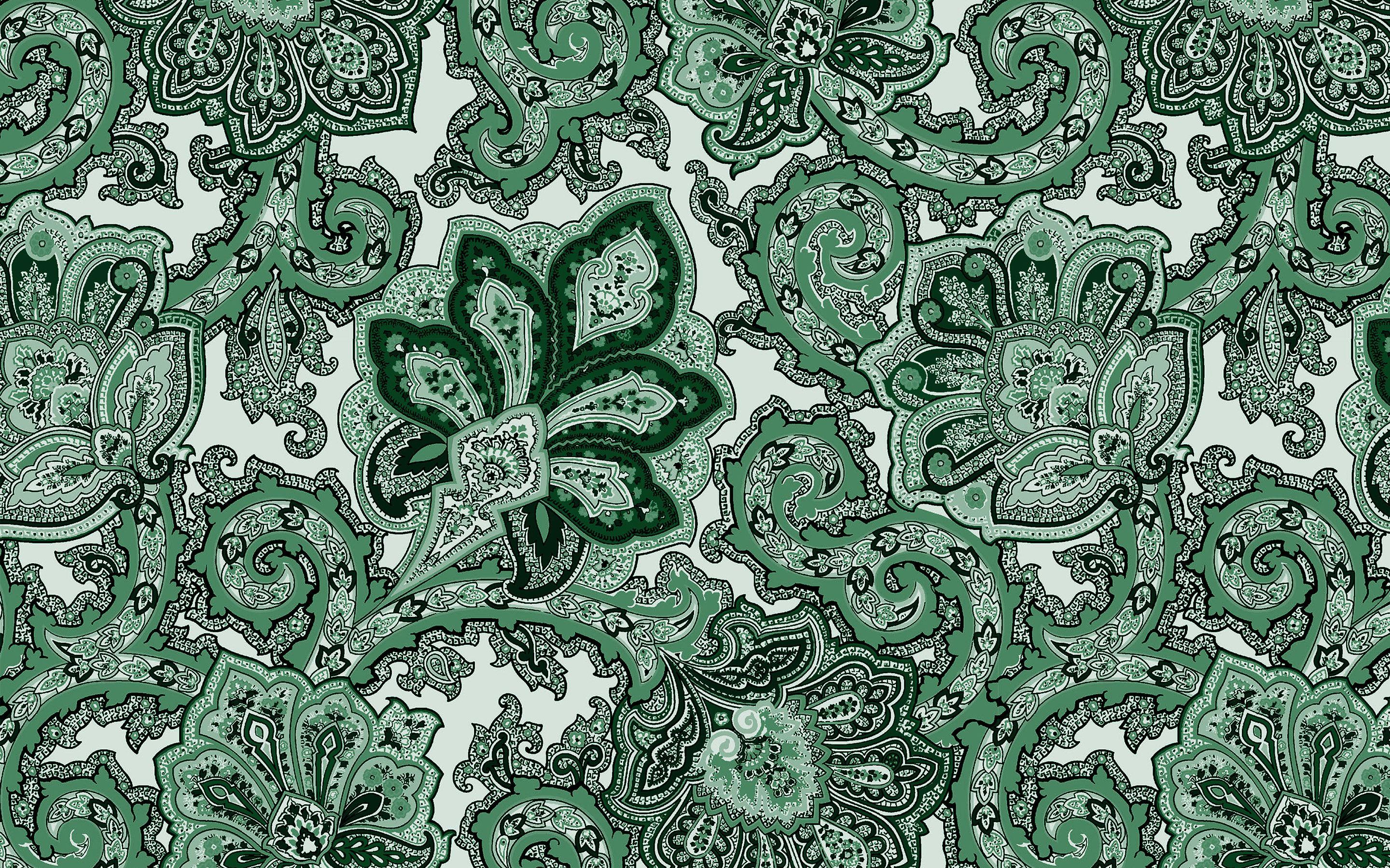 2880x1800 Download wallpaper Green ornament texture, Green flowers retro background, retro floral texture, floral ornaments, Green retro background for desktop with resolution 2880x1800. High Quality HD picture wallpaper