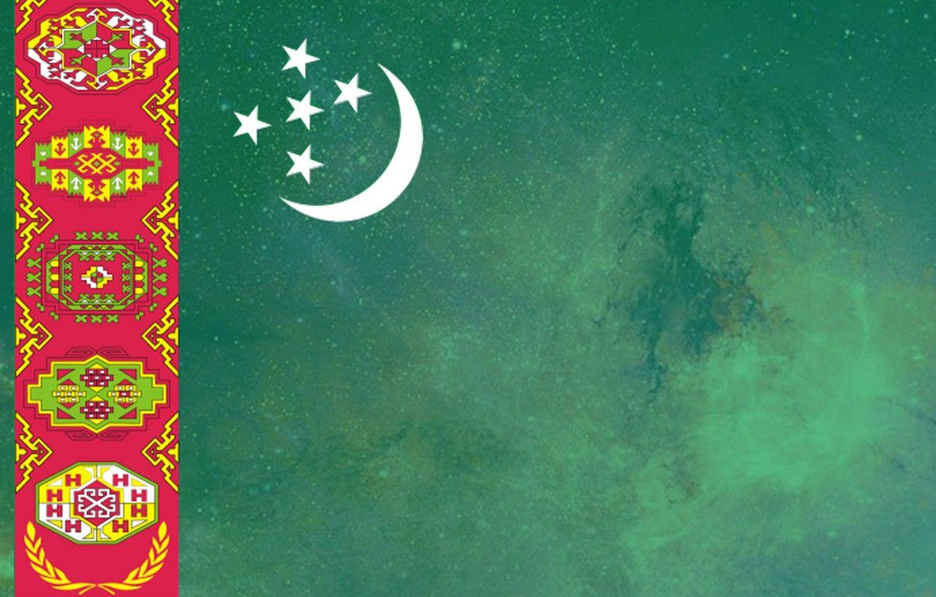 1332x850 Wallpaper green, flag, ornament, Turkmen, Turkmenistan, Baydak, welayat image for desktop, section текстуры