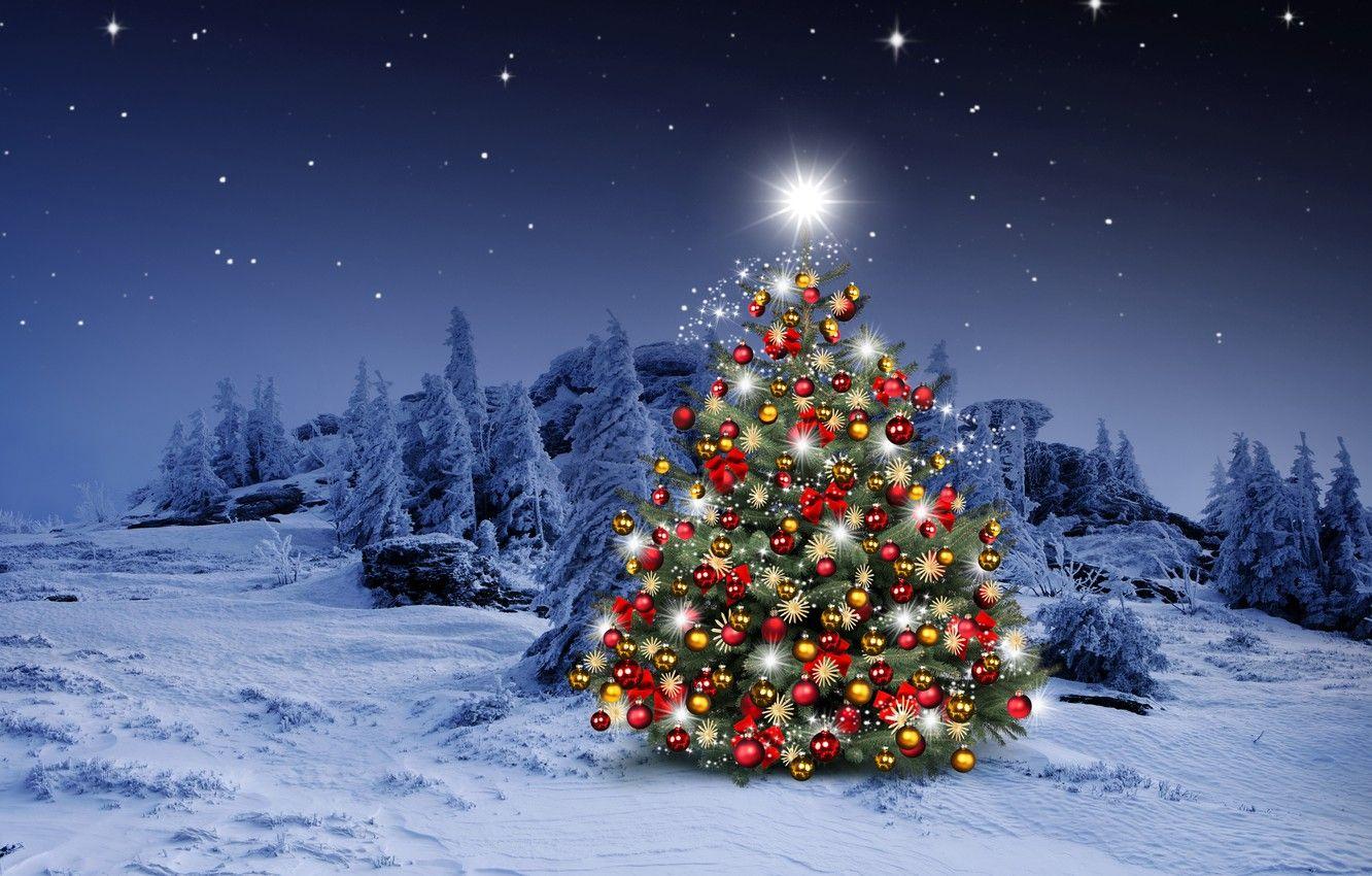 1332x850 Wallpaper winter, snow, decoration, snowflakes, balls, tree, New Year, Christmas, happy, Christmas, night, winter, snow, Merry Christmas, Xmas, decoration image for desktop, section новый год