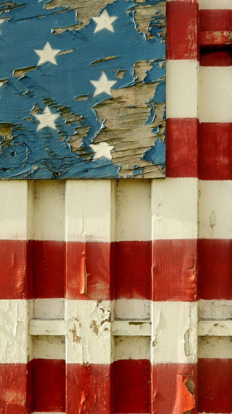 750x1334 Wood Fence, USA Flag Painting 750x1334 IPhone 8 7 6 6S Wallpaper, Background, Picture, Image