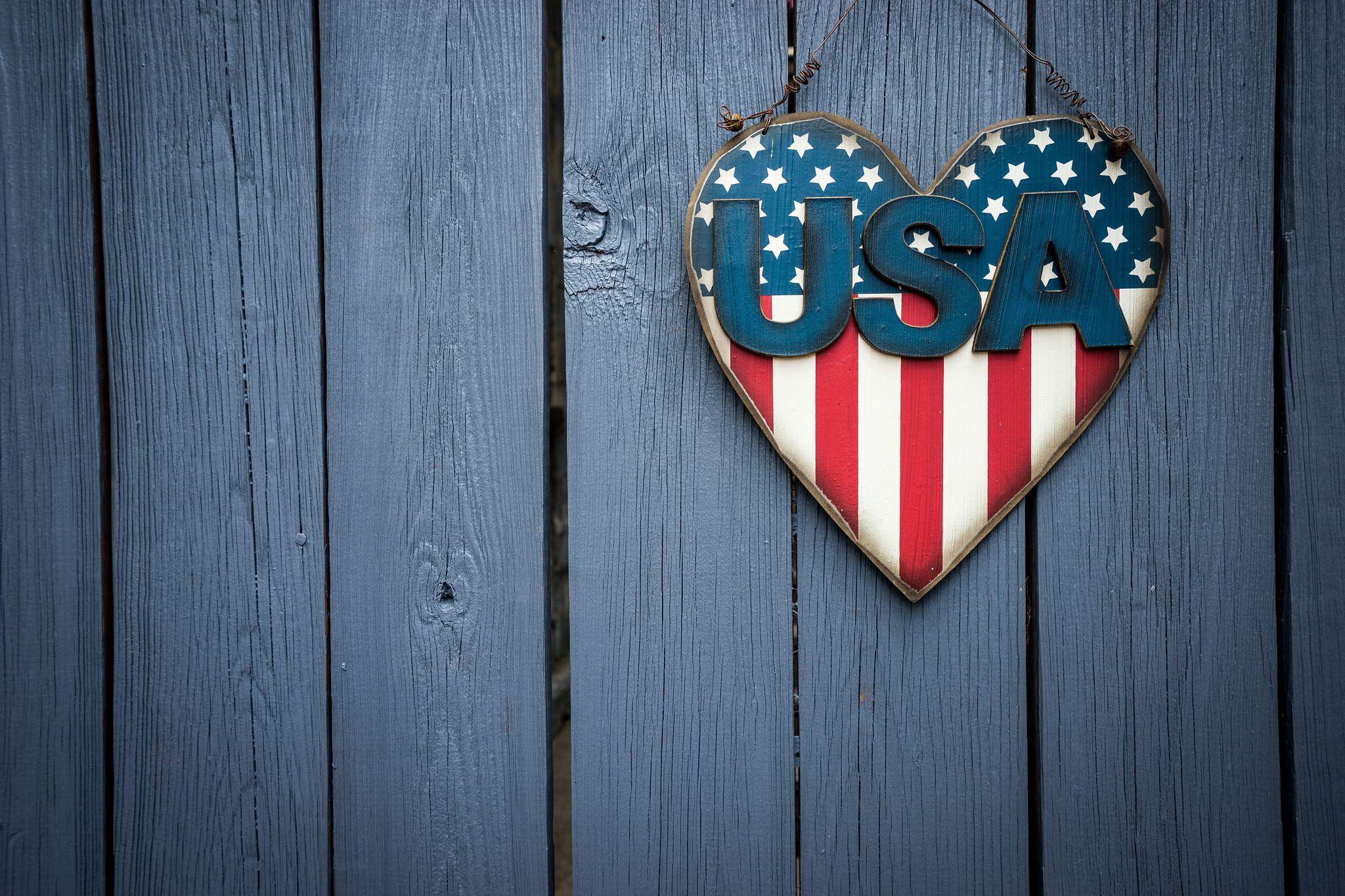 2048x1365 heart, Flag, Wooden surface, USA Wallpaper HD / Desktop and Mobile Background