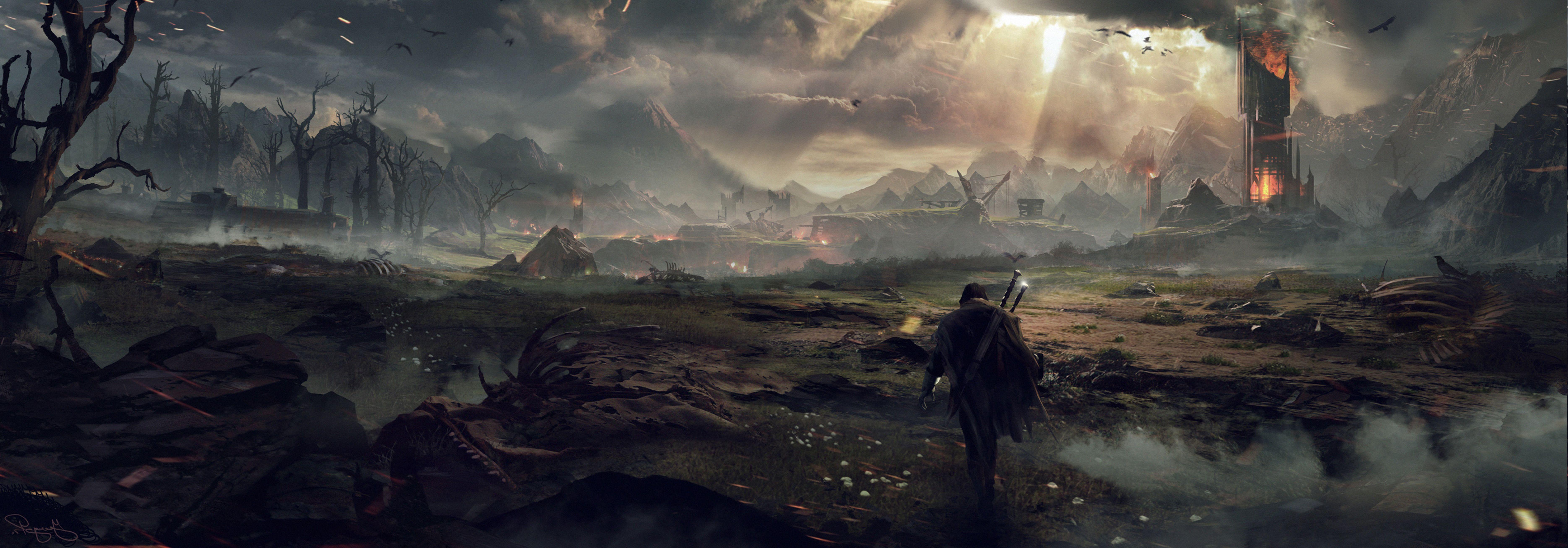 7475x2615 Mordor Wallpaper. Mordor Cinematic Wallpaper, Mordor Wallpaper and Middle Earth Shadow of Mordor Wallpaper