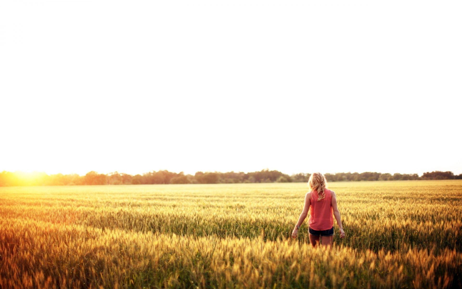 1920x1200 Woman Walking Wheat Field Sky wallpaper. Woman Walking Wheat Field Sky