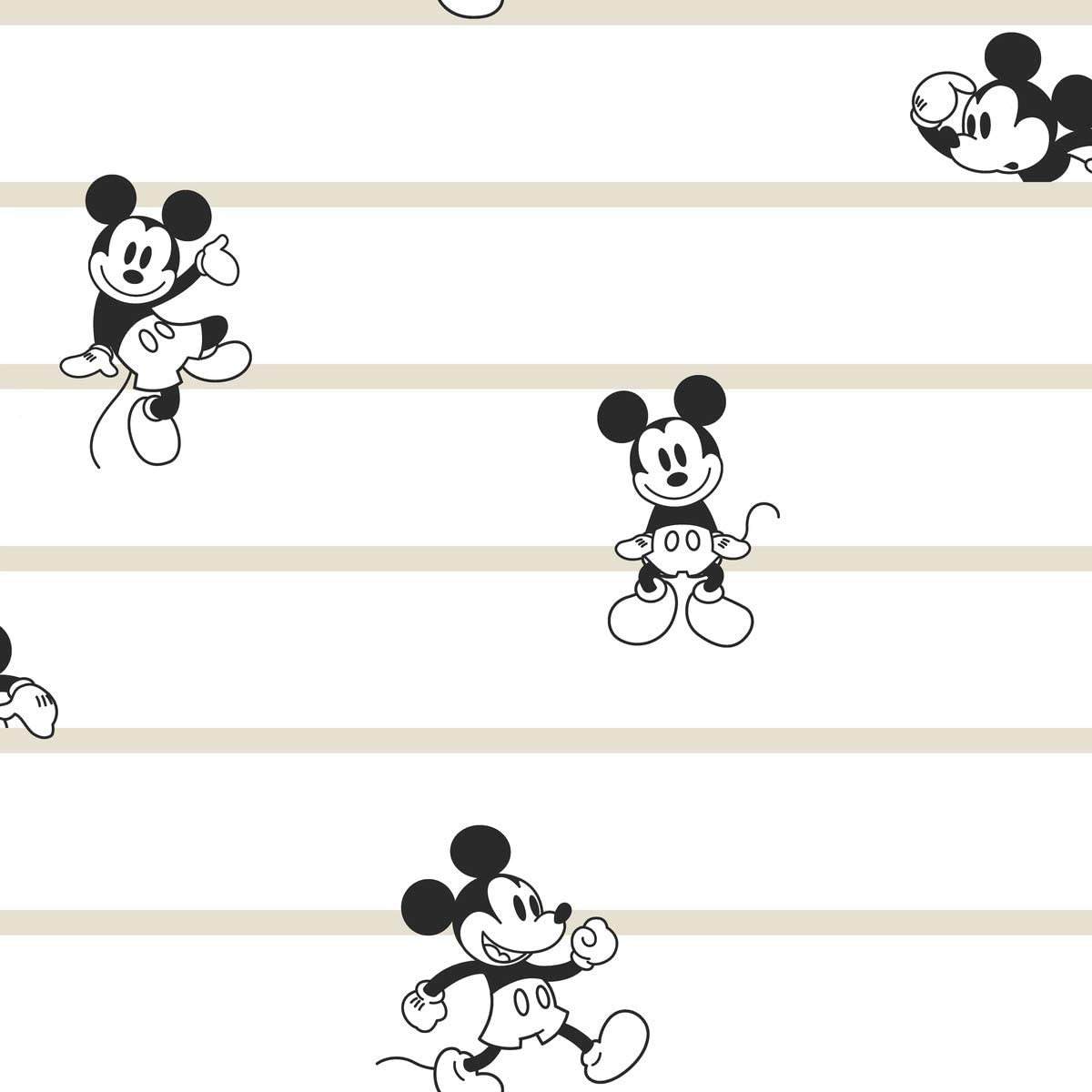 1200x1200 York Wallcoverings DI0932 Disney Mickey Mouse Stripe Wallpaper Black White Cream