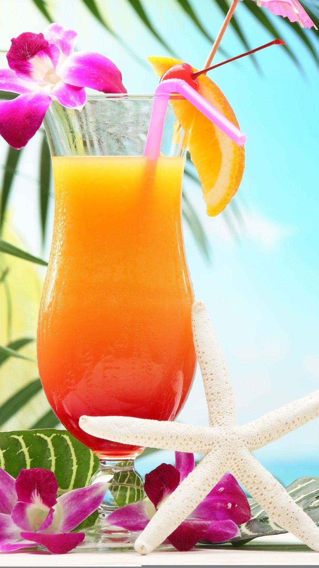 1080x1920 Tropical Drinks, Fruit Juice, Flowers, Glass Cup 1080x1920 IPhone 8 7 6 6S Plus Wallpaper, Background, Picture, Image