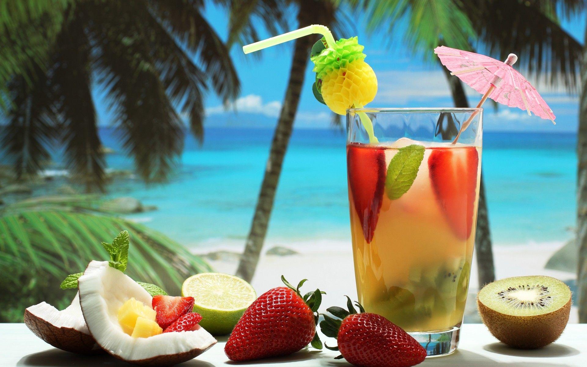1920x1200 cocktails, Drink, Fruit, Coconuts, Strawberries, Kiwi (fruit), Trees, Tropical Wallpaper HD / Desktop and Mobile Background