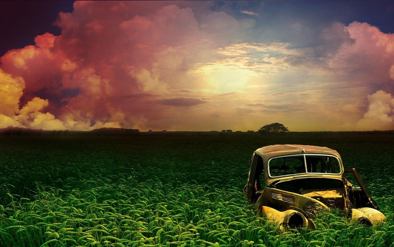 1280x804 Retro Car Field Pure Sky Wallpaper Photography Wallpaper HD