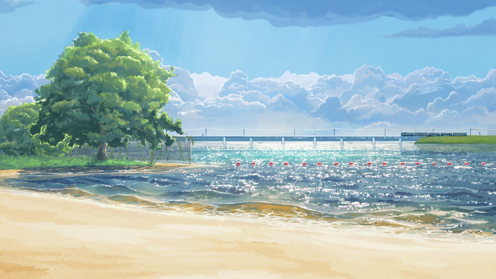 Pure Original Drawing Cartoon Anime Beach Landscape Background Backgrounds   PSD Free Download  Pikbest