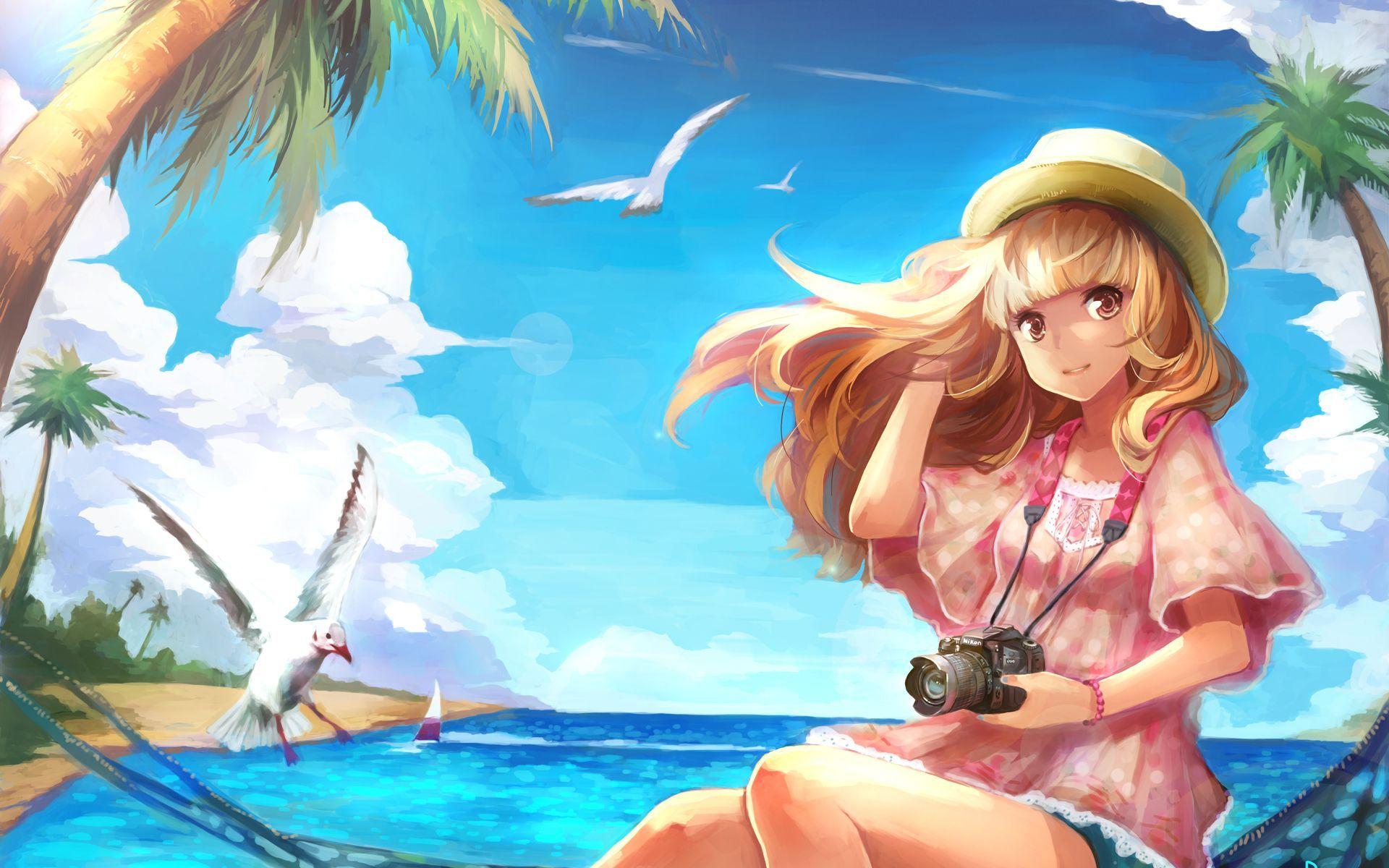 anime summer girl beach