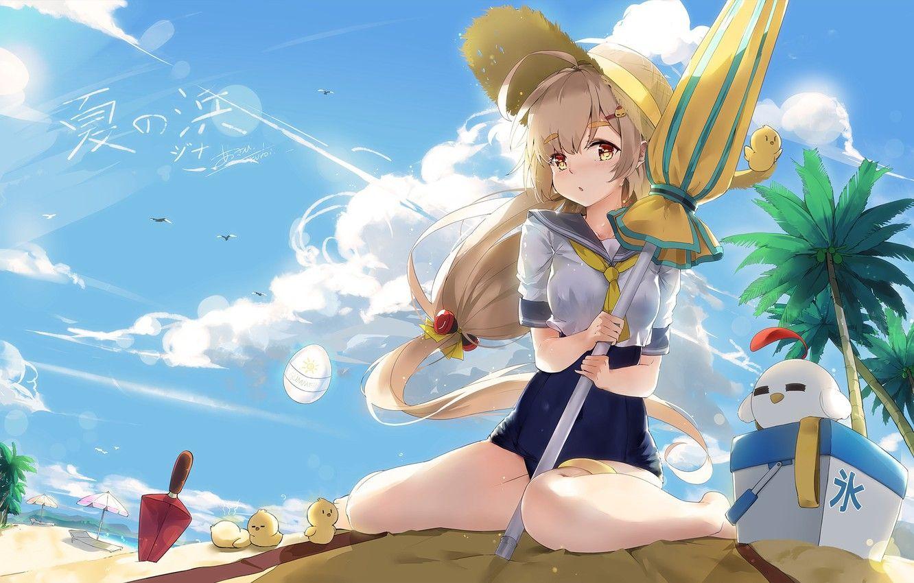 1332x850 Wallpaper Beach, Summer, Girl, Umbrella, Chickens image for desktop, section арт