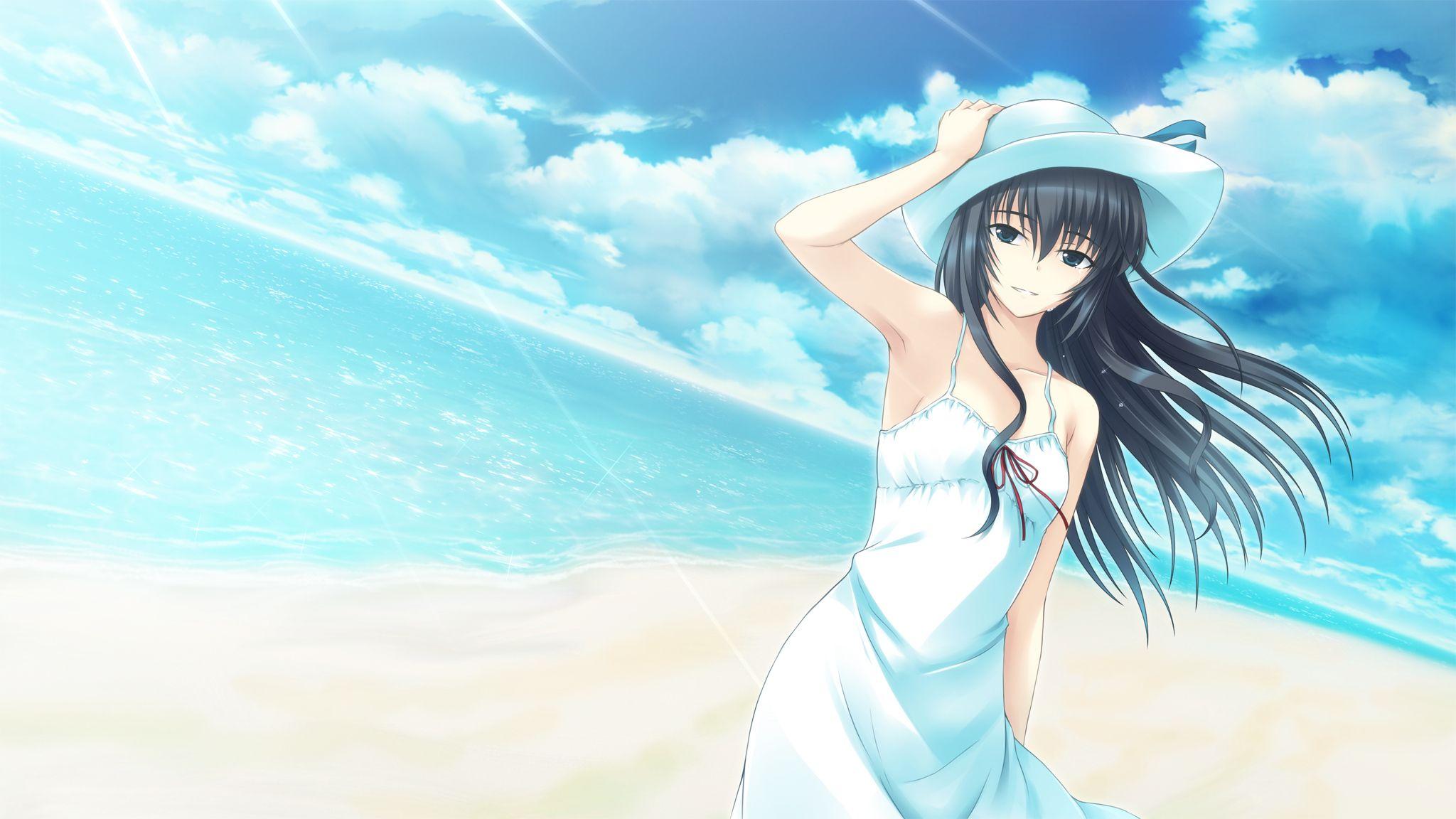 2048x1152 beach black hair clouds crying dress game cg hat ishii hisao lilith (tokyo babel) sky summer dress tears tokyo babel water. konachan.com.com Anime Wallpaper