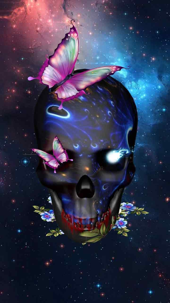 720x1280 3D galaxy Skull butterfly theme for Android