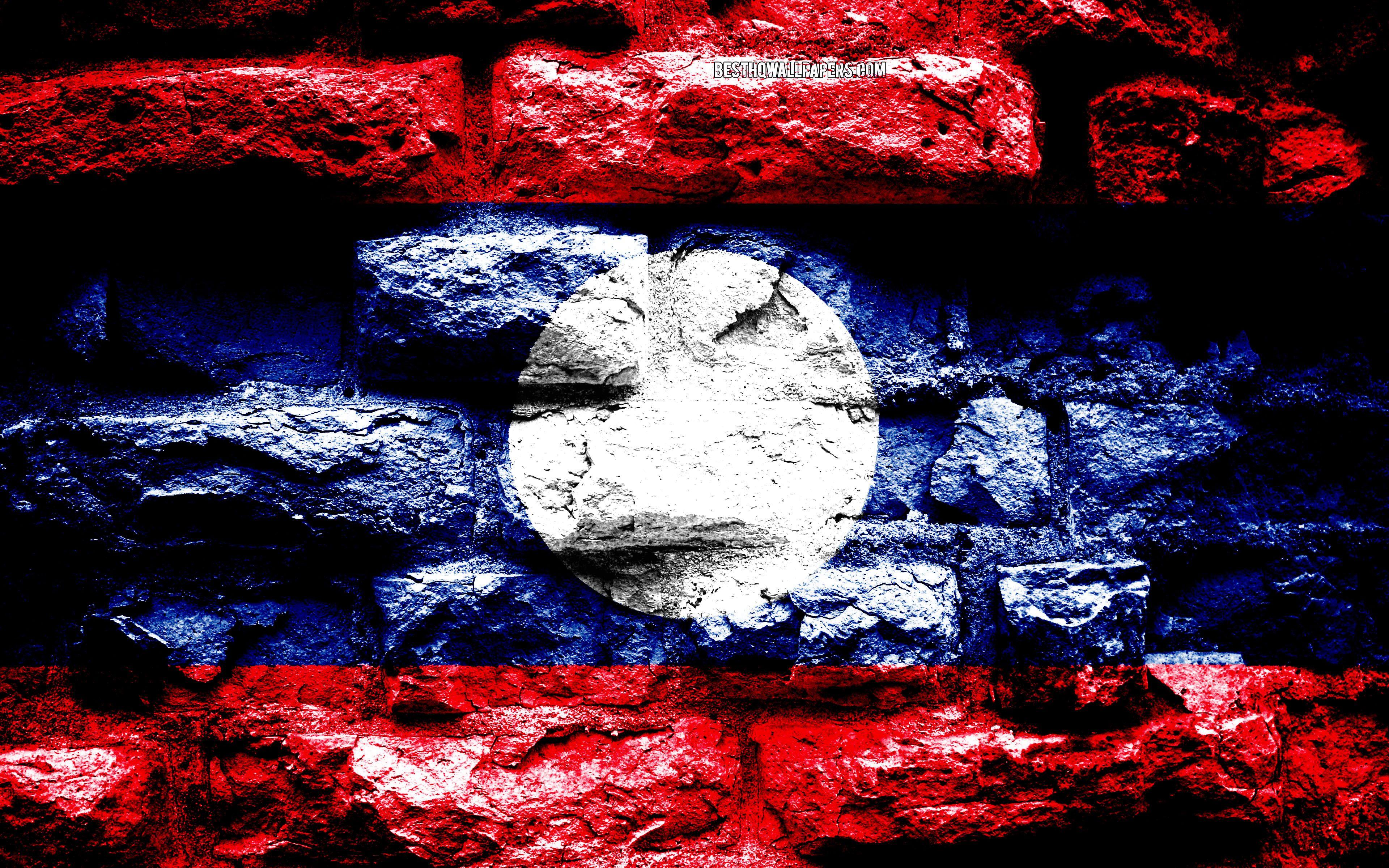 3840x2400 Download wallpaper Empire of Laos, grunge brick texture, Flag of Laos, flag on brick wall, Laos, flags of Asian countries for desktop with resolution 3840x2400. High Quality HD picture wallpaper