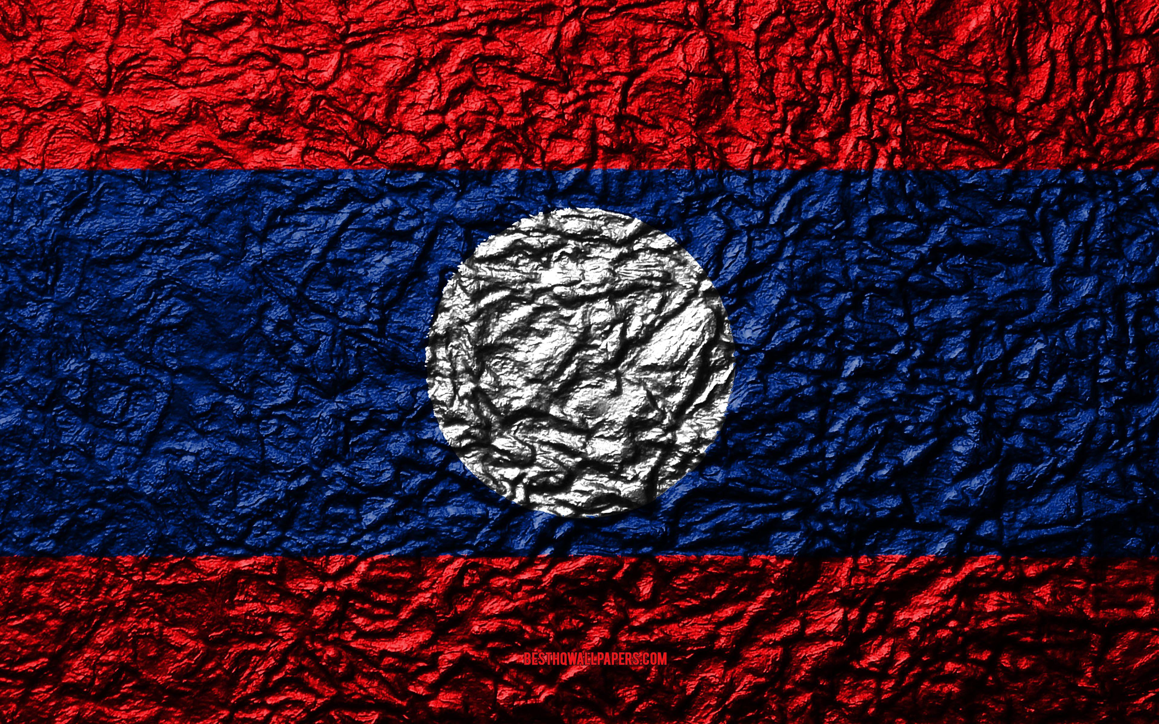 3840x2400 Download wallpaper Flag of Laos, 4k, stone texture, waves texture, Laos flag, national symbol, Laos, Asia, stone background for desktop with resolution 3840x2400. High Quality HD picture wallpaper