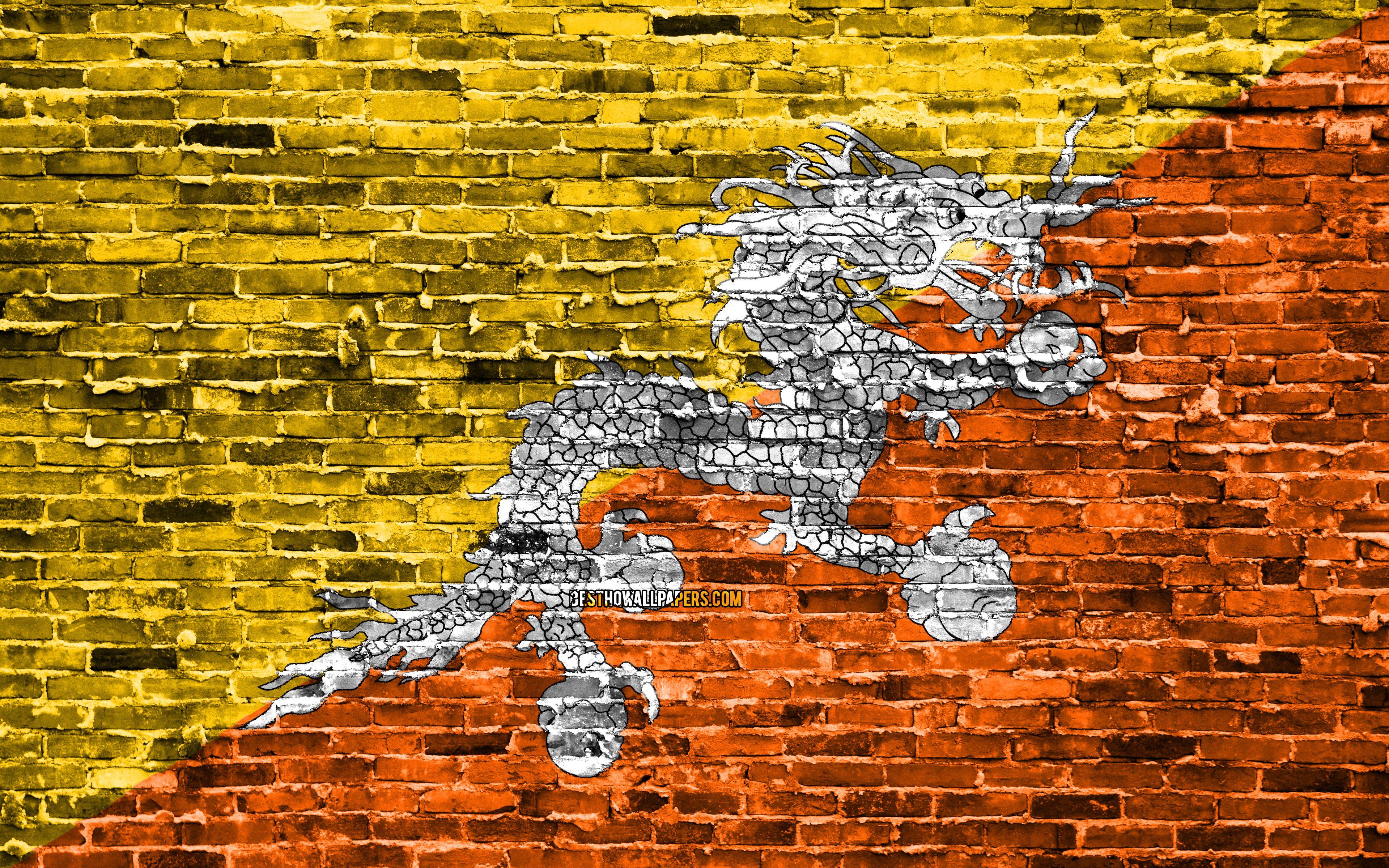 3840x2400 Download wallpaper 4k, Bhutan flag, bricks texture, Asia, national symbols, Flag of Bhutan, brickwall, Bhutan 3D flag, Asian countries, Bhutan for desktop with resolution 3840x2400. High Quality HD picture wallpaper