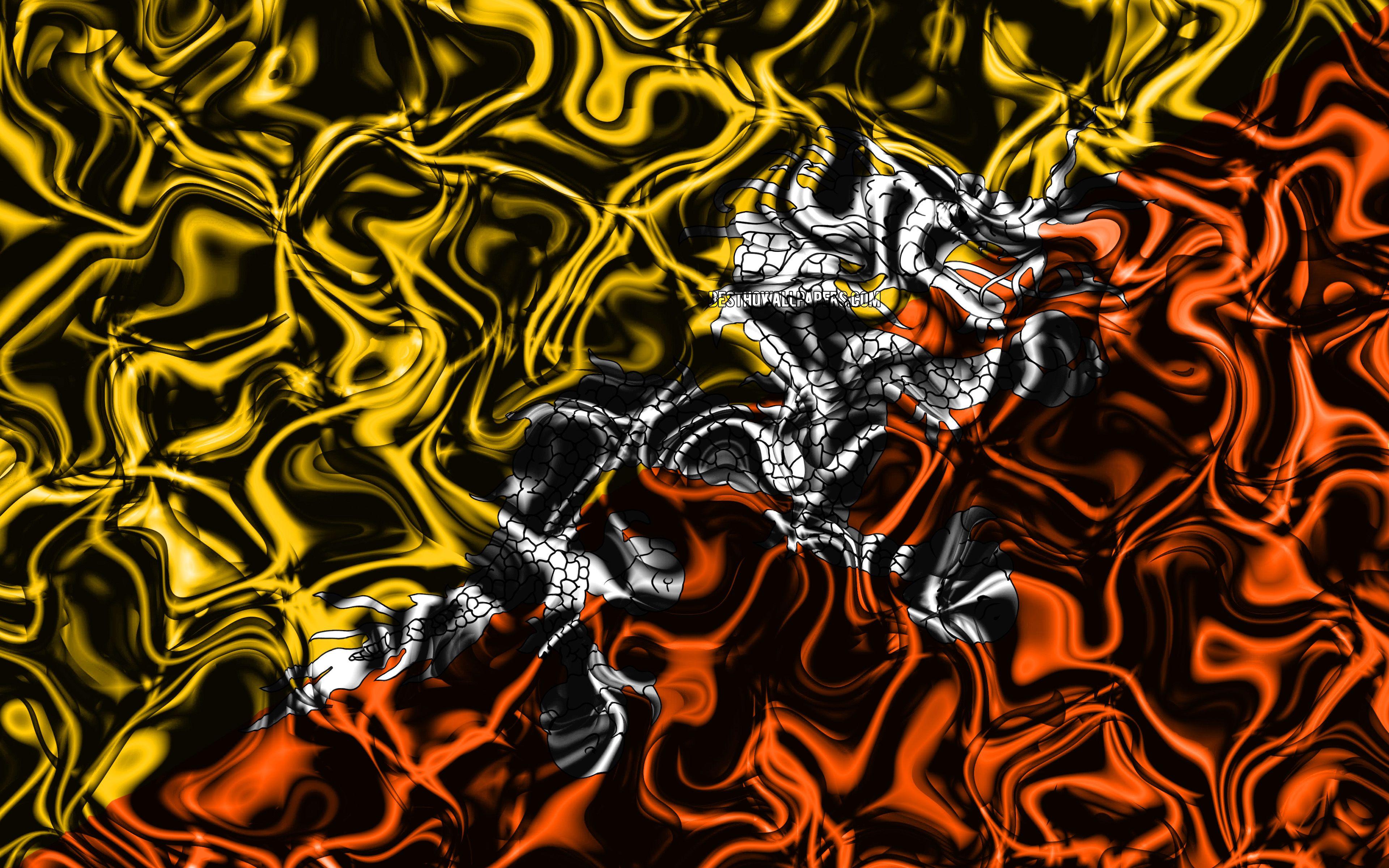 3840x2400 Download wallpaper 4k, Flag of Bhutan, abstract smoke, Asia, national symbols, Bhutan flag, 3D art, Bhutan 3D flag, creative, Asian countries, Bhutan for desktop with resolution 3840x2400. High Quality HD picture wallpaper