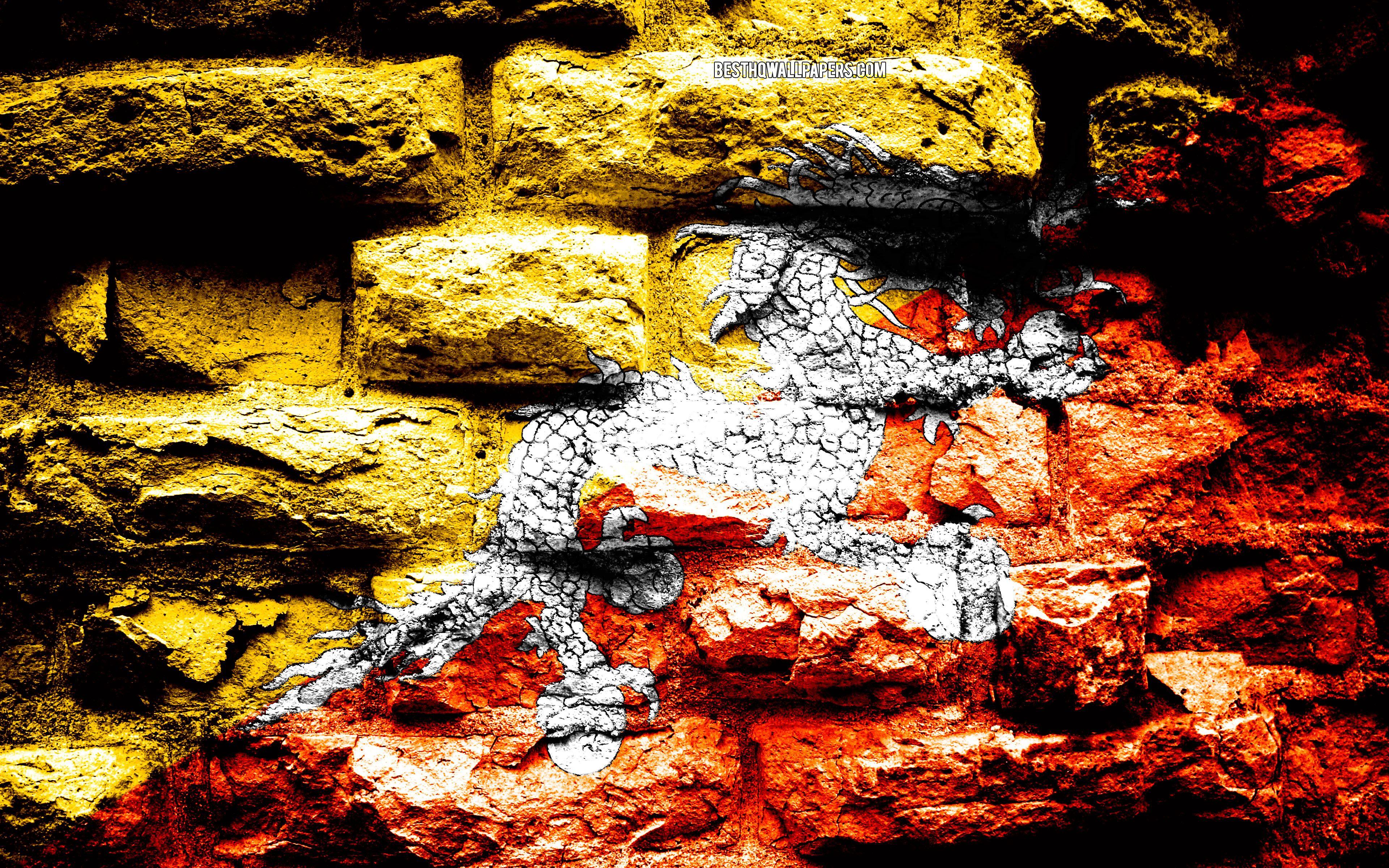 3840x2400 Download wallpaper Bhutan flag, grunge brick texture, Flag of Bhutan, flag on brick wall, Bhutan, flags of Asian countries for desktop with resolution 3840x2400. High Quality HD picture wallpaper