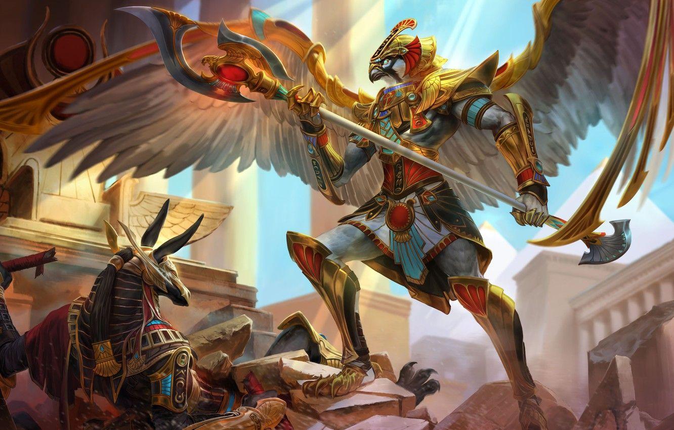 1332x850 Photo Wallpaper Wings, Egypt, Fantasy, Art, Art, Egypt, Set And Horus Wallpaper & Background Download