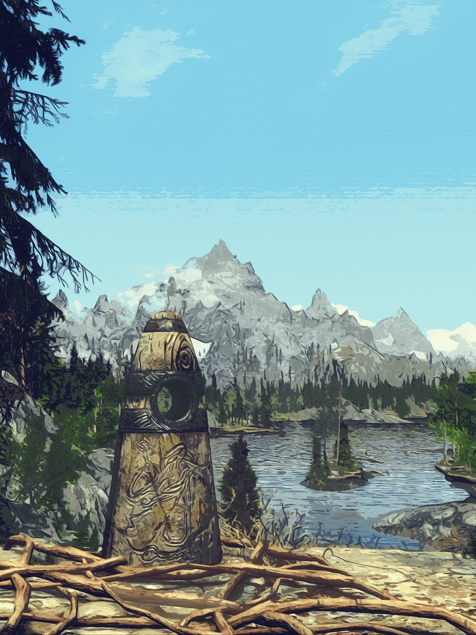 1536x2048 Download 1536x2048 The Elder Scrolls V: Skyrim, Landscape, Water, Sculpture, Artwork Wallpaper for Apple iPad Mini, Apple IPad 4