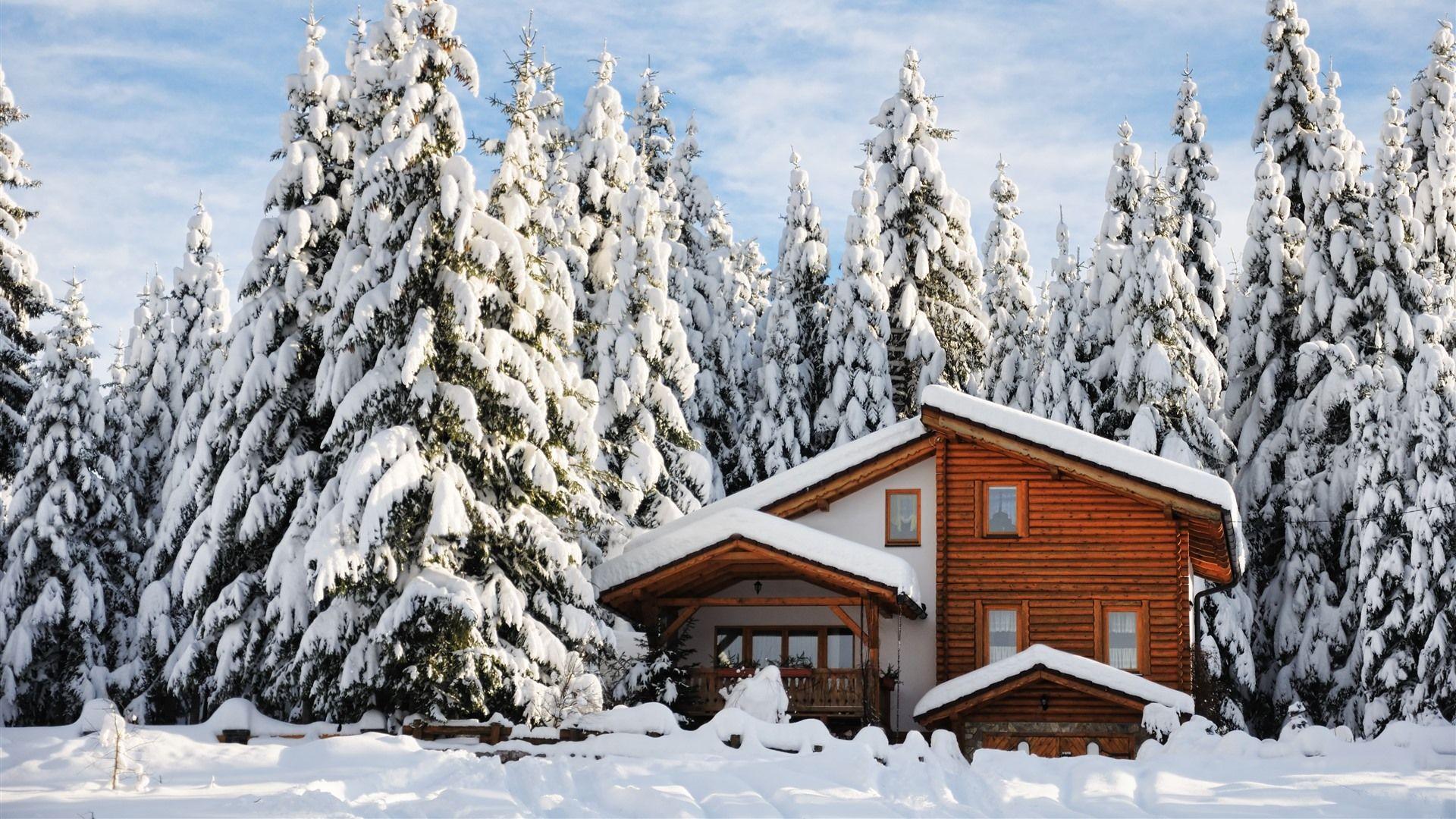 1920x1080 Wallpaper Winter, wood house, thick snow, trees 3840x2160 UHD 4K Picture, Image