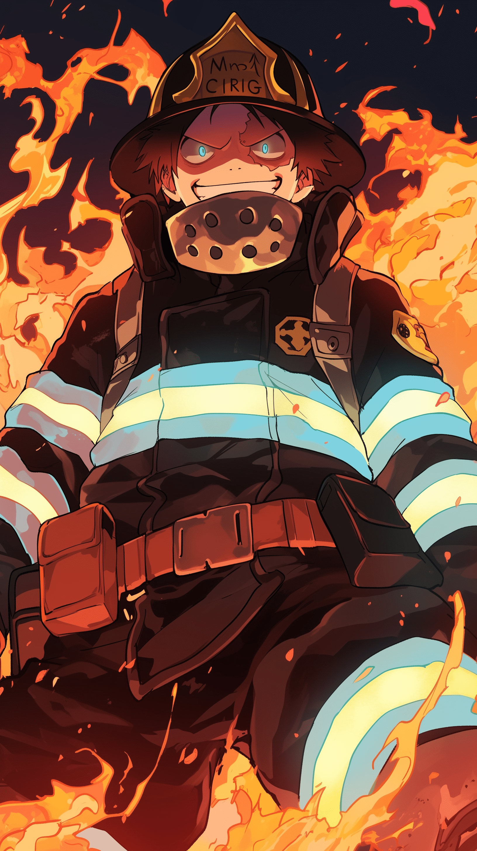1632x2912 Shinra Kusakabe: Fiery Fire Force Phone Wallpaper