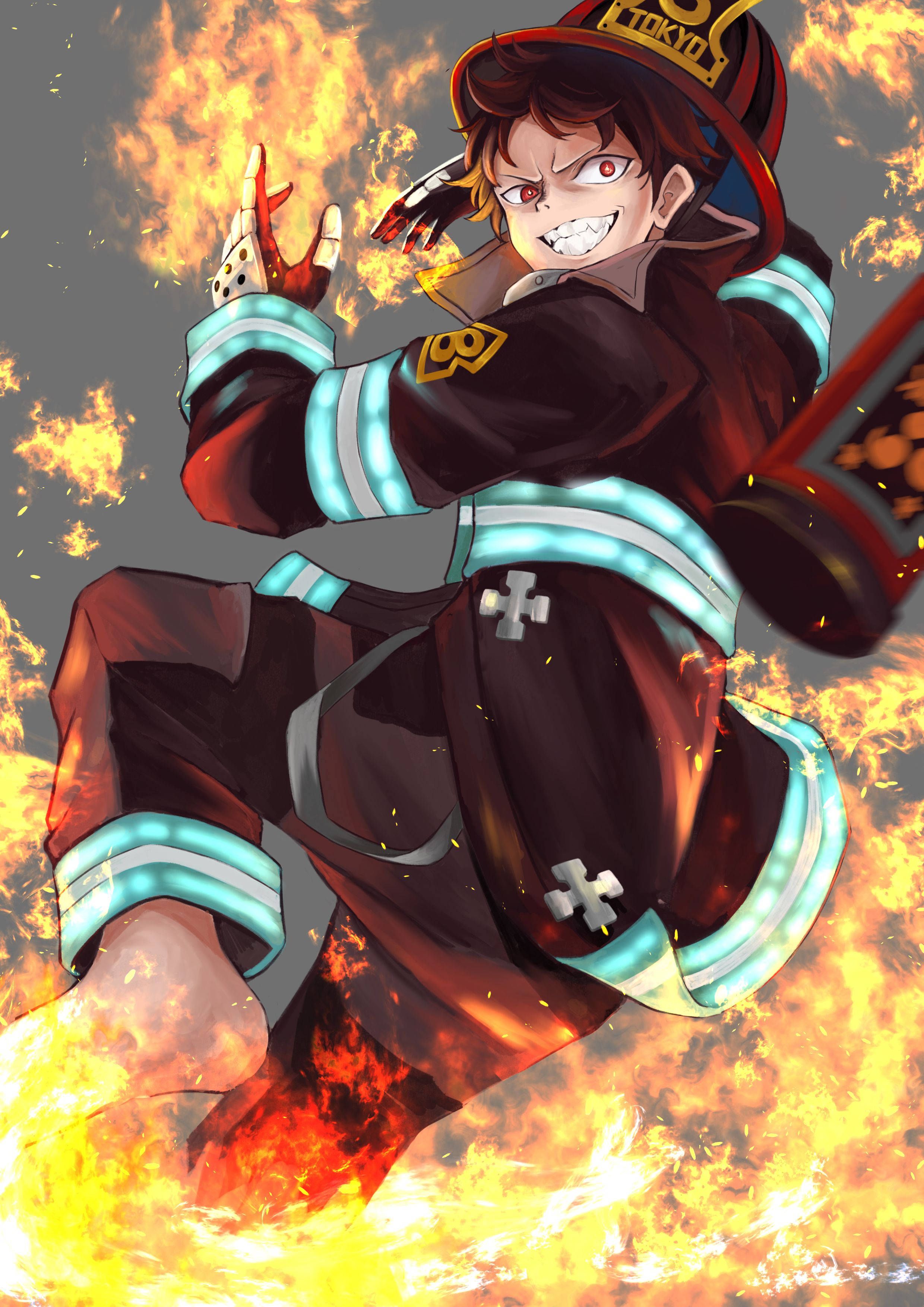 2480x3508 Download The Fire Force's brave Shinra Kusakabe, ready to fight evil. Wallpaper