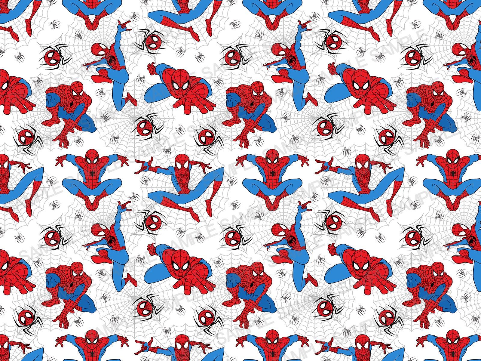 1600x1200 Cartoon Spiderman Seamless Pattern, Classic Superhero Digital Paper, White Spider Web Background, Boys Fabric Design