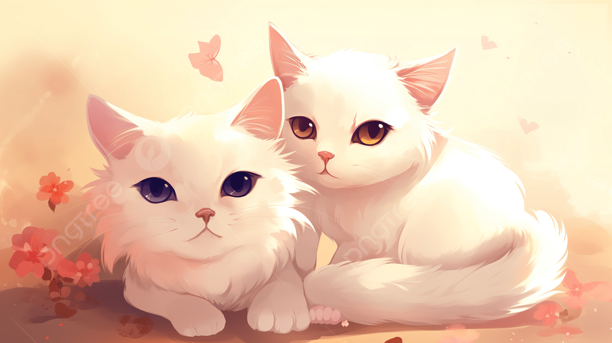 1200x673 Pair Of White Cats Dressed As Anime Characters On A Background, Cute Cat Picture Anime, Cat, Cute Background Image And Wallpaper for Free Download