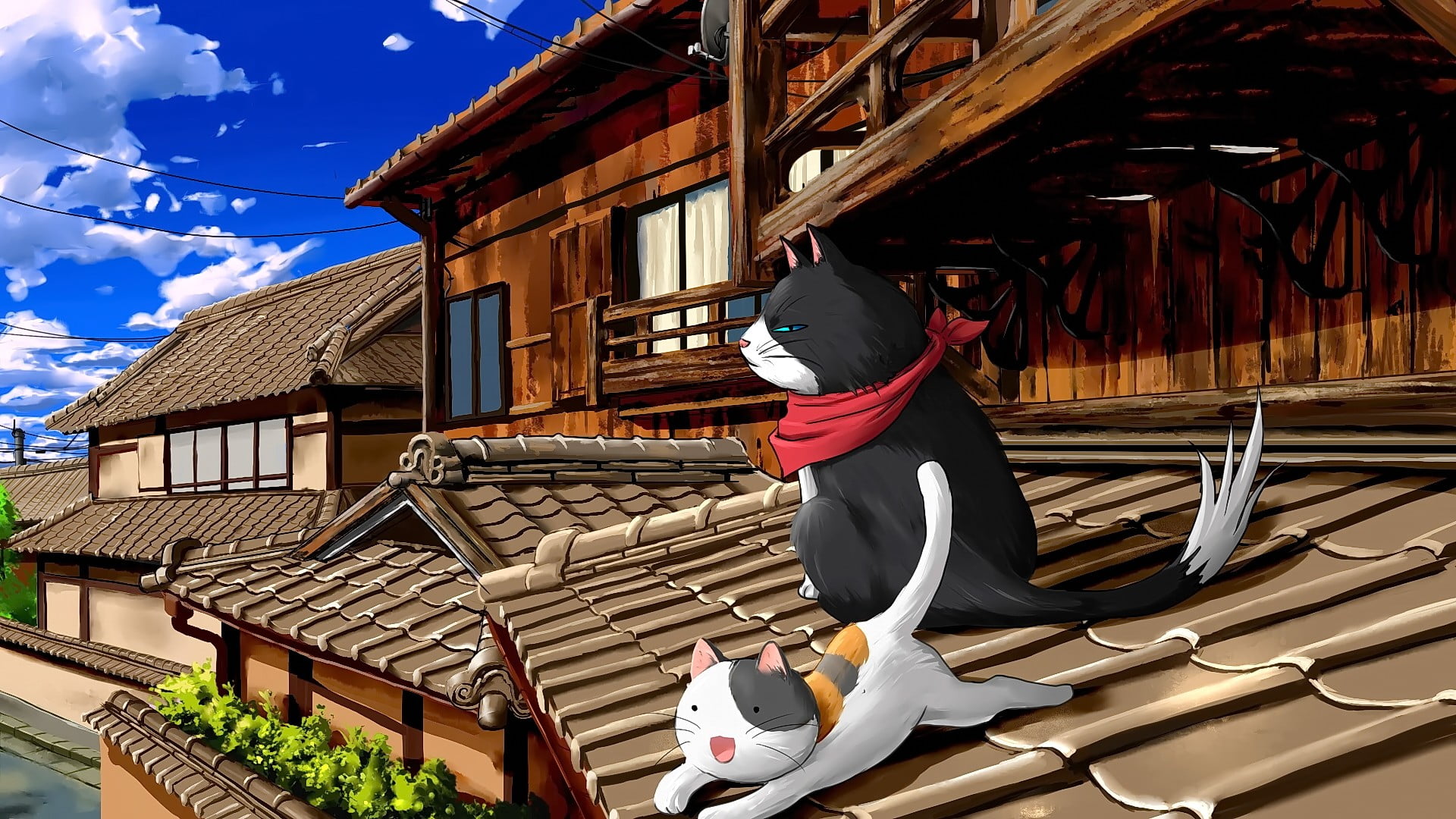 1920x1080 Cat anime wallpaper, anime, cat, Asian architecture HD wallpaper