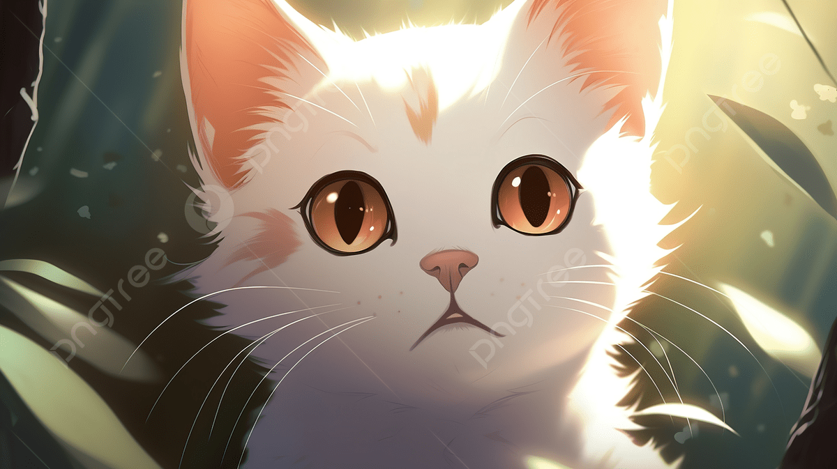 1200x673 An Anime Cat Looking With Open Eyes Past Some Shrubs, Cute Cat Picture Anime, Cat, Cute Background Image And Wallpaper for Free Download