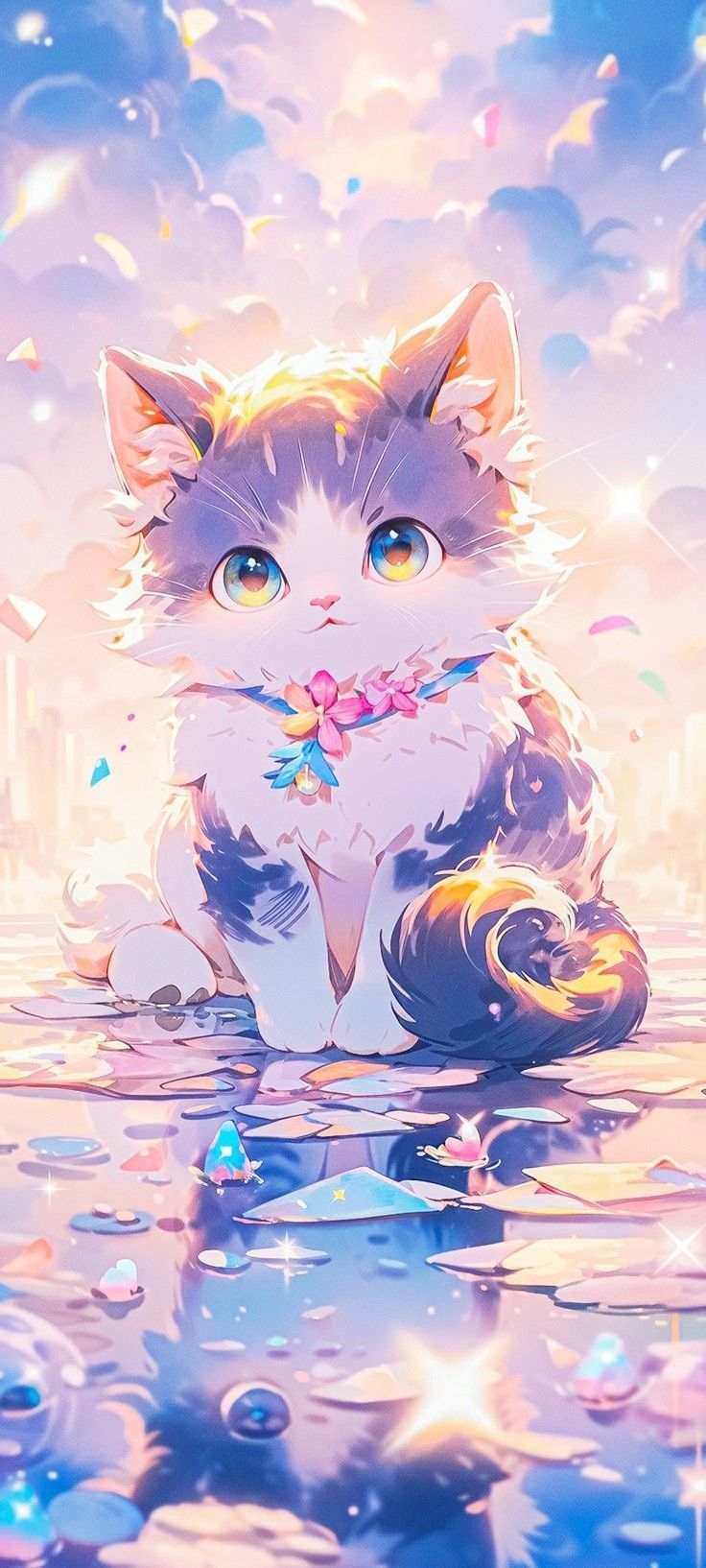 736x1634 Cute Anime Cat Wallpaper
