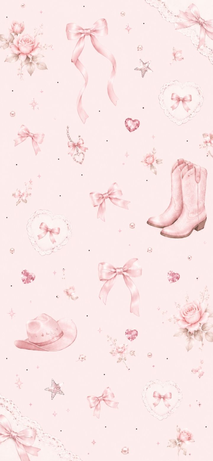 720x1556 Pink Coquette Bow Cowgirl Phone Wallpaper : Cute Floral Western Bow Aesthetic Background