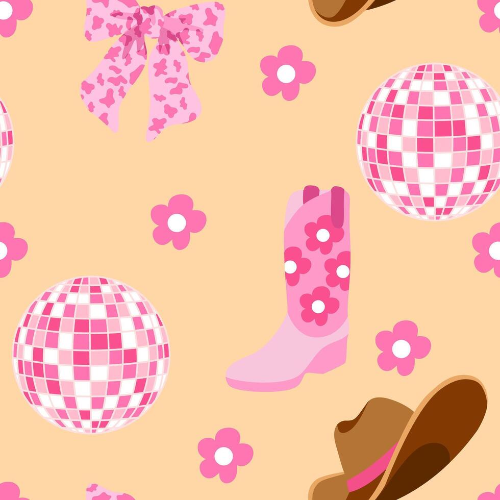 980x980 Pink cowgirl items seamless pattern background
