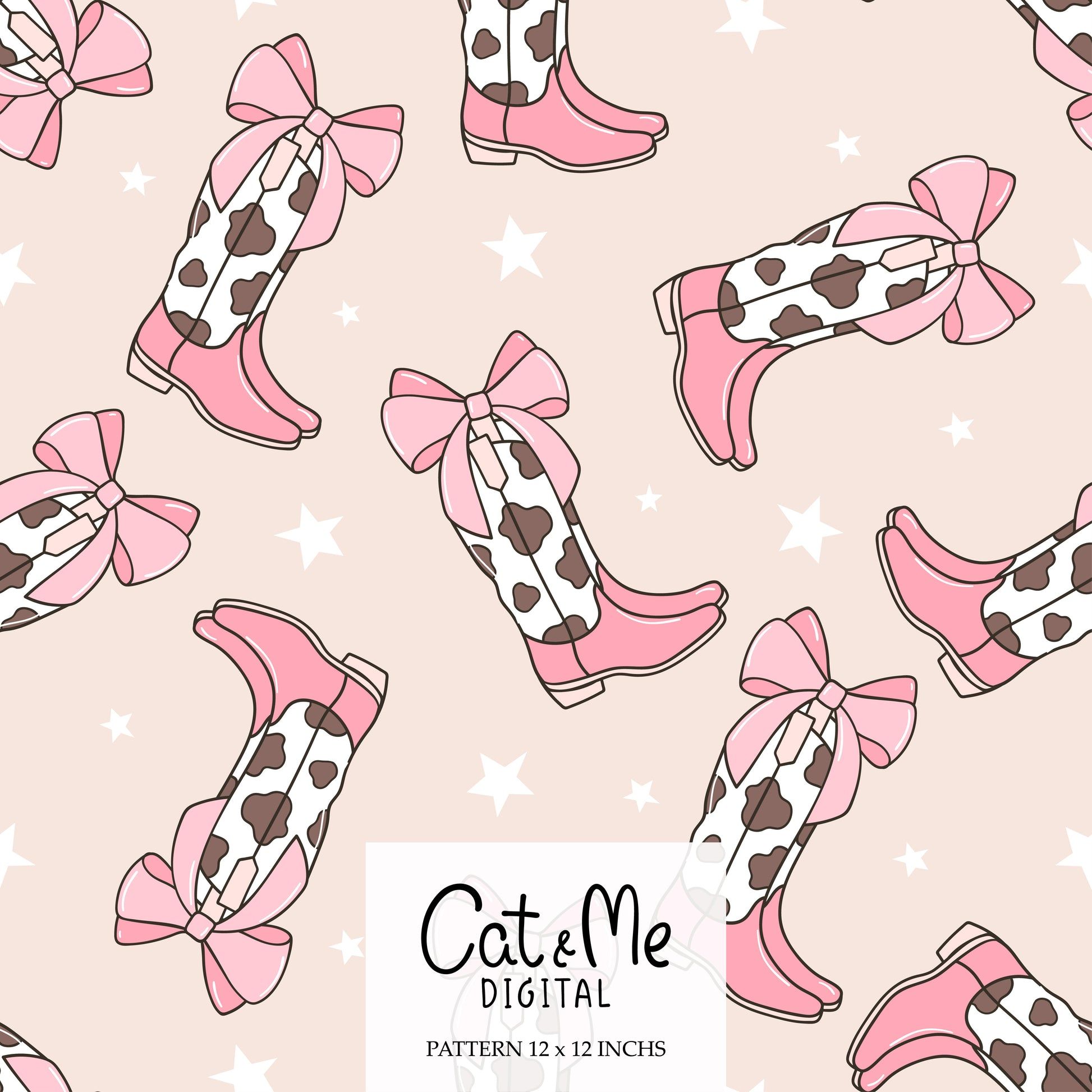 1946x1946 Pink coquette cowgirl Cowprint boots pattern