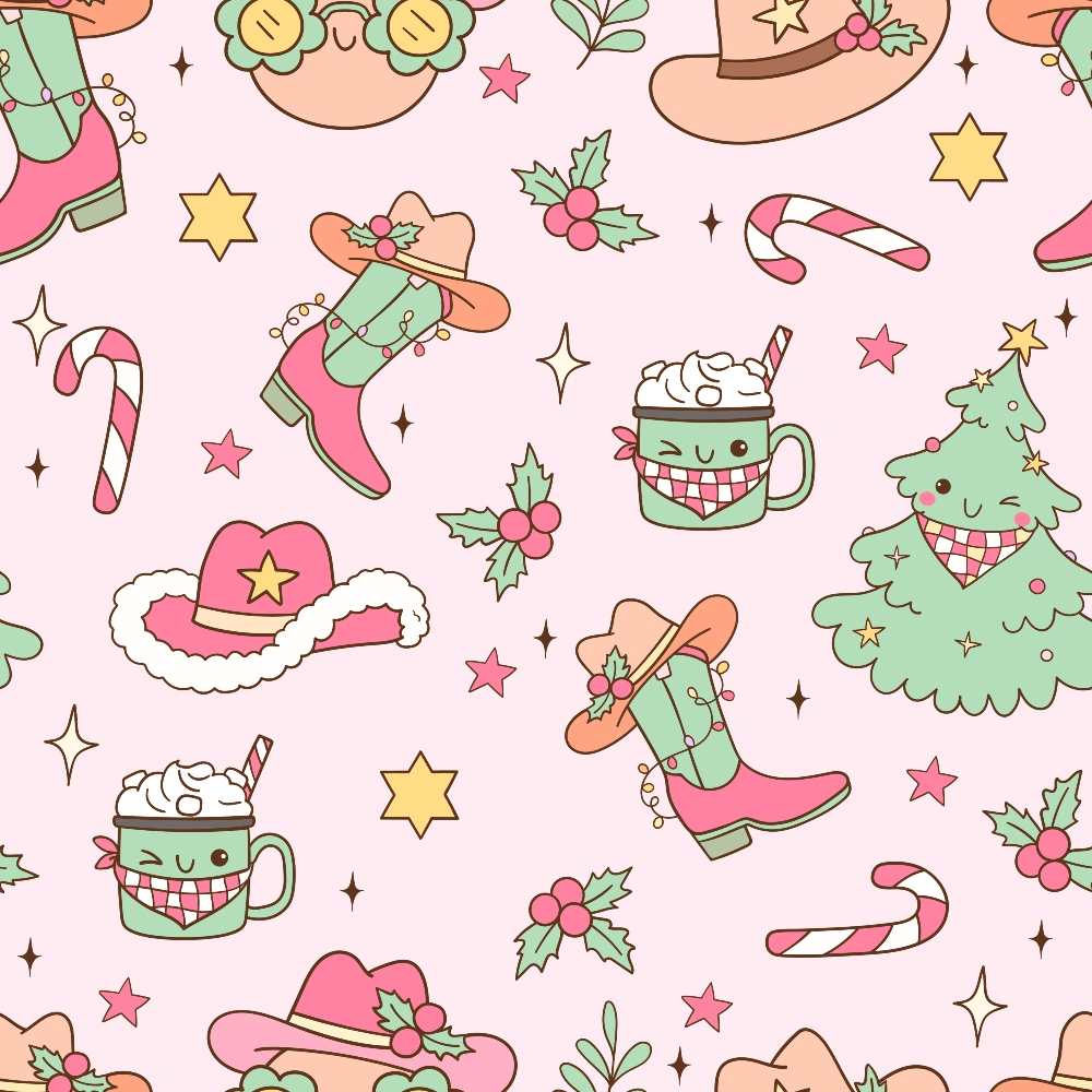 1000x1000 Pink Cowgirl Christmas Pattern Quilting Cotton Fabric 45 Wide