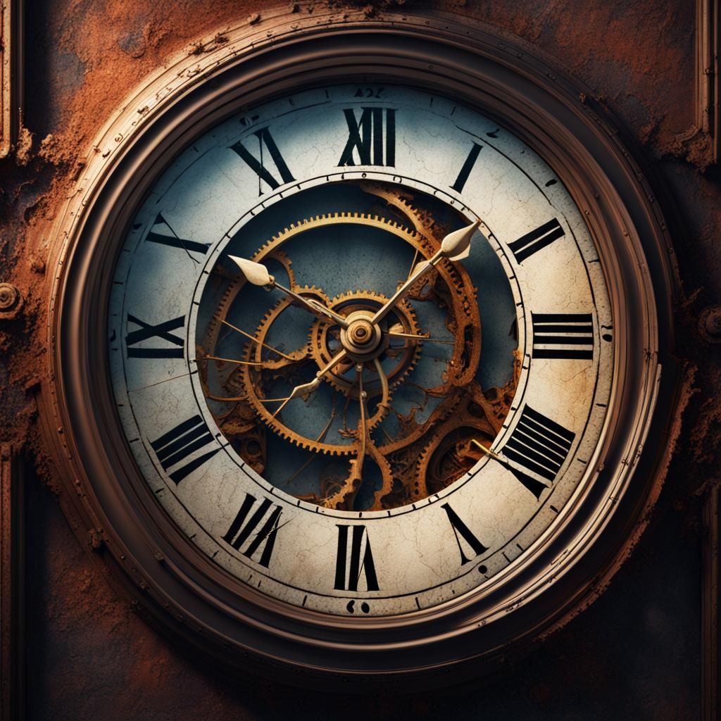 1024x1024 A crack in an old clock Clock Face in Detailed Ma