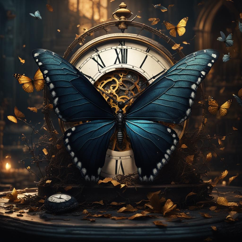 1024x1024 black butterfly and broken clock Butterfly and Brok