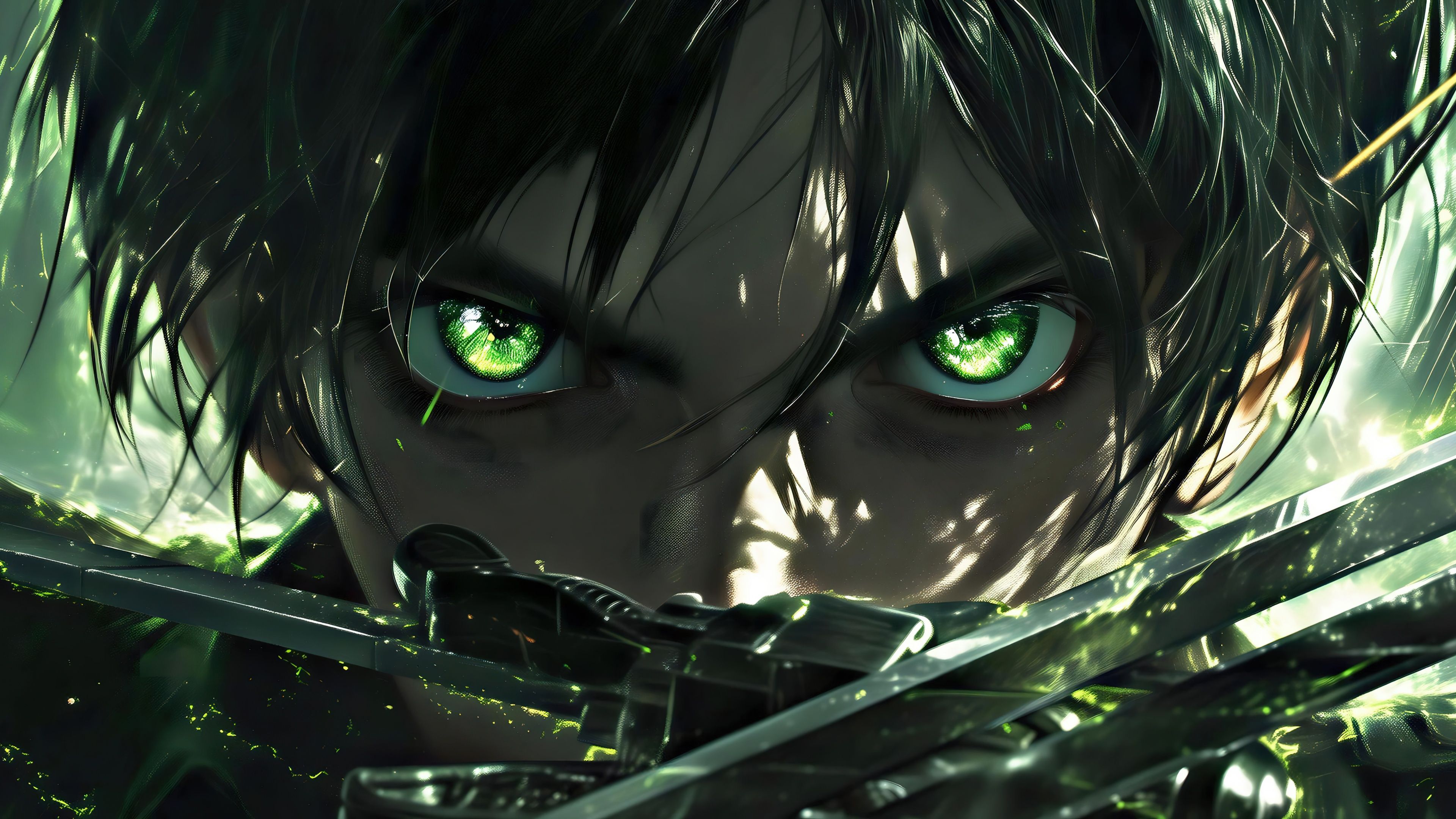 3840x2160 Eren Yeager Wallpaper 4K, Green eyes, AI art