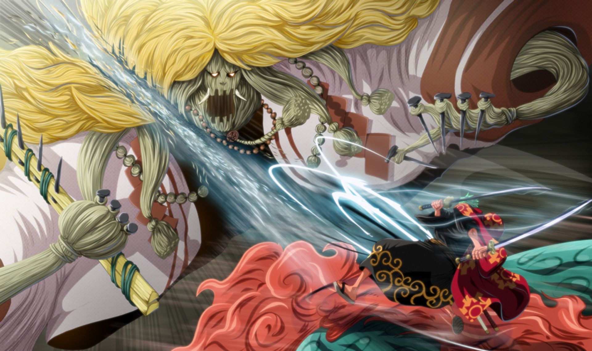 1920x1140 Epic One Piece Showdown: Basil Hawkins vs Roronoa Zoro HD Wallpaper