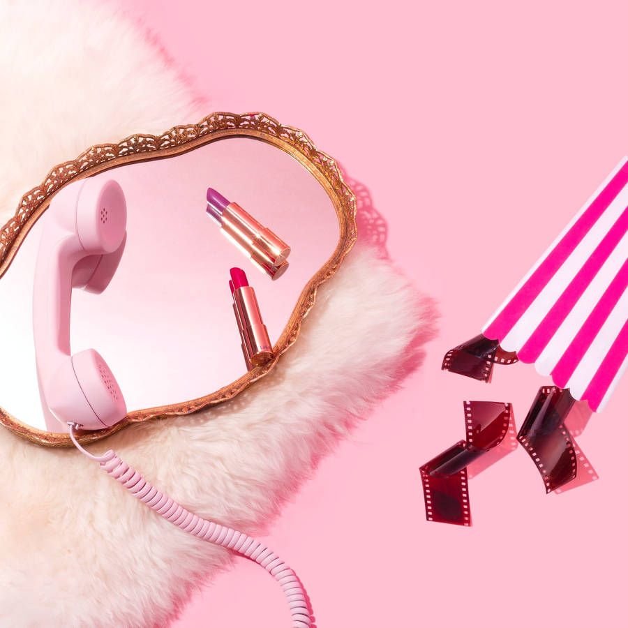 900x900 Cute Pink Aesthetic Girly Stuff With Film Wallpaper