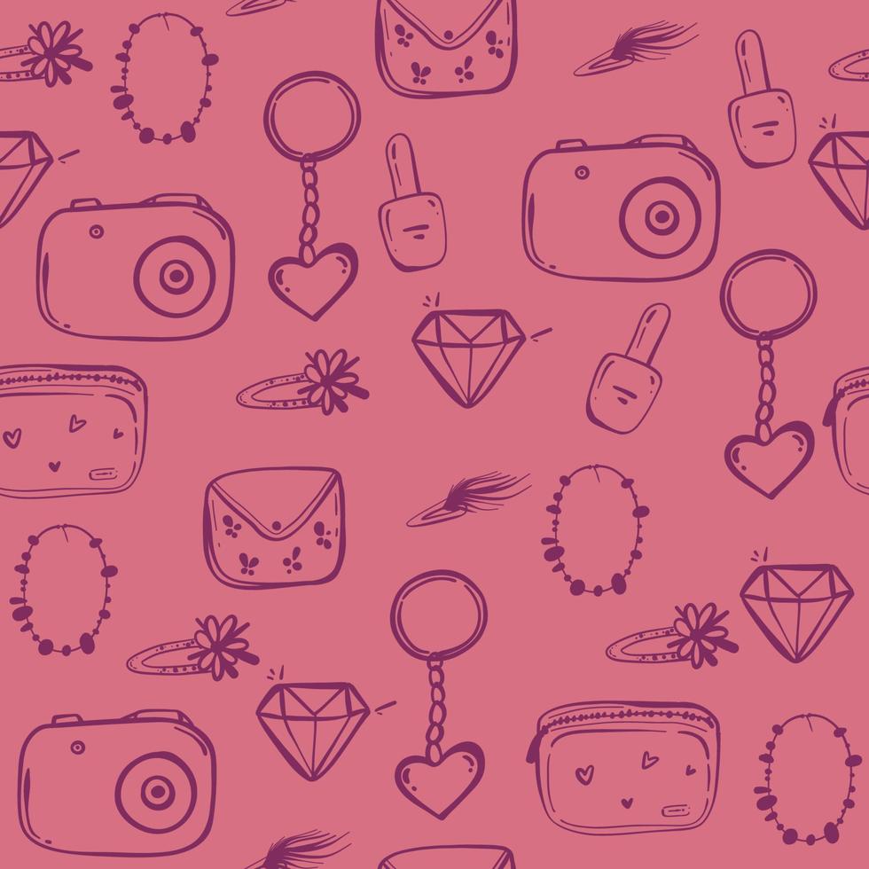 980x980 Thing Pattern Hand Drawn Seamless Graphic Pink Pattern Of Girl Stuff Woman Things Fashion Vector Lady Accessories Background