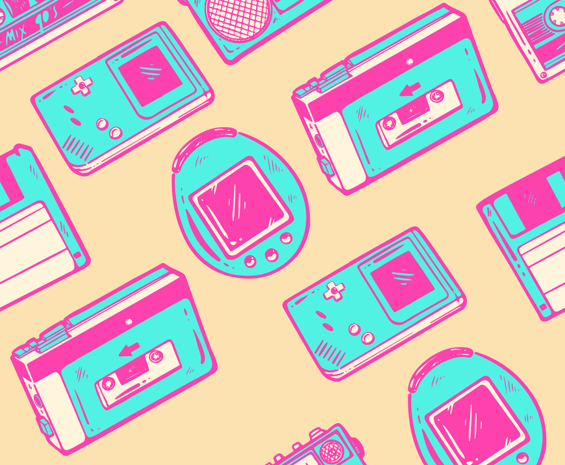 1136x936 Cute Doodle Retro 90s Neon Color Seamless Pattern Background Vector Art & Graphics